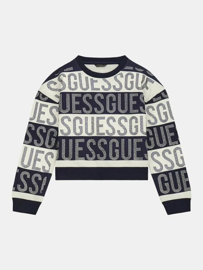 Kids All Over Rhinestones Logo Sweatshirt Blue Multi Guess Knitwear And Sweatshirts Kids All Over Rhinestones Logo Sweatshirt Blue Multi Guess Knitwear And Sweatshirts