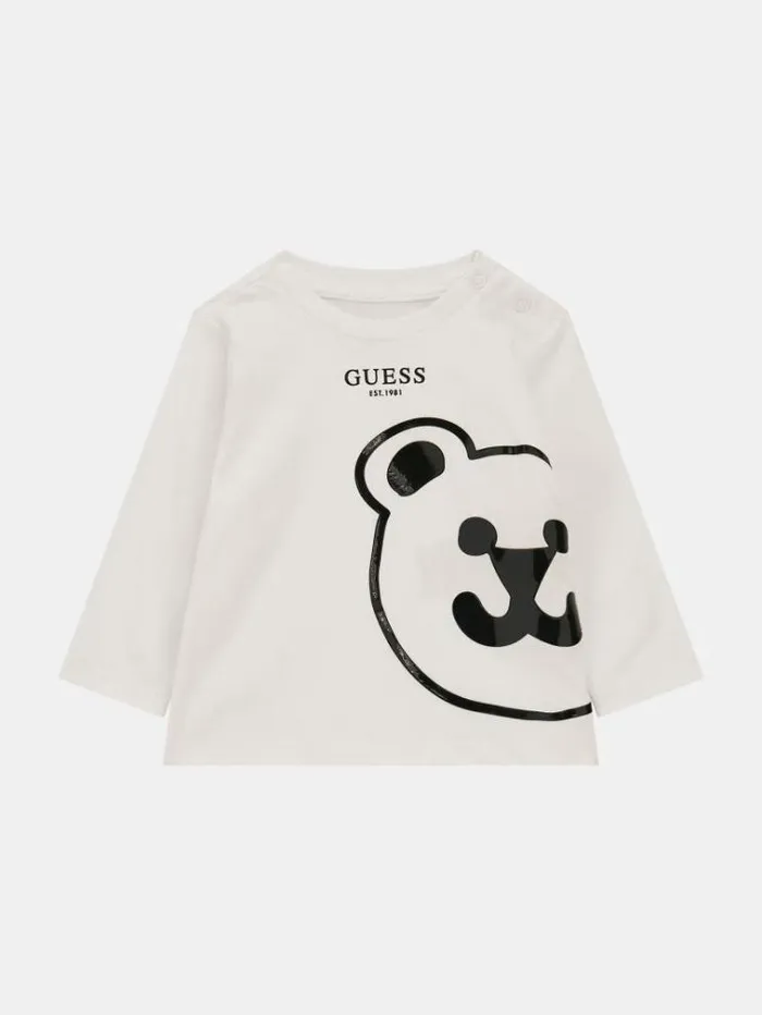 Kids Bear Print Tshirt White Guess Tops