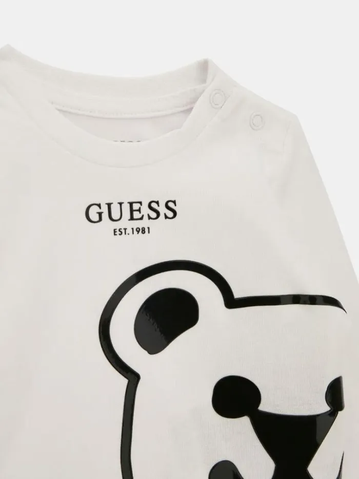 Kids Bear Print Tshirt White Guess Tops