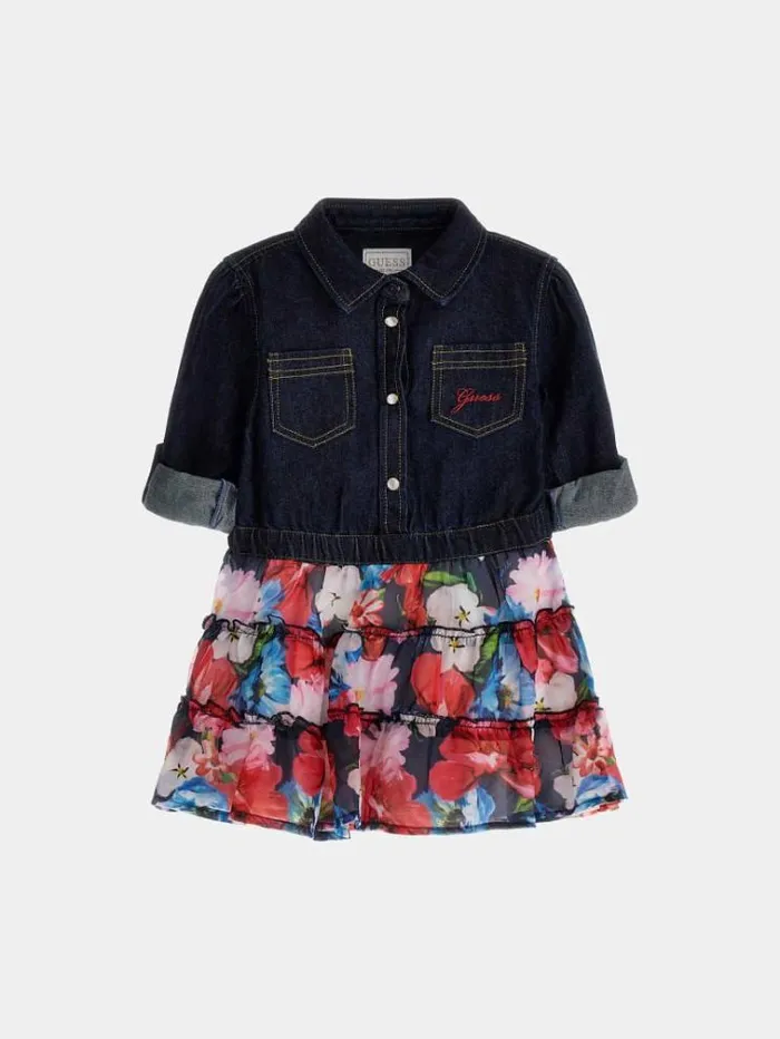 Kids Denim Floral Dress Blue Multi Guess Dresses