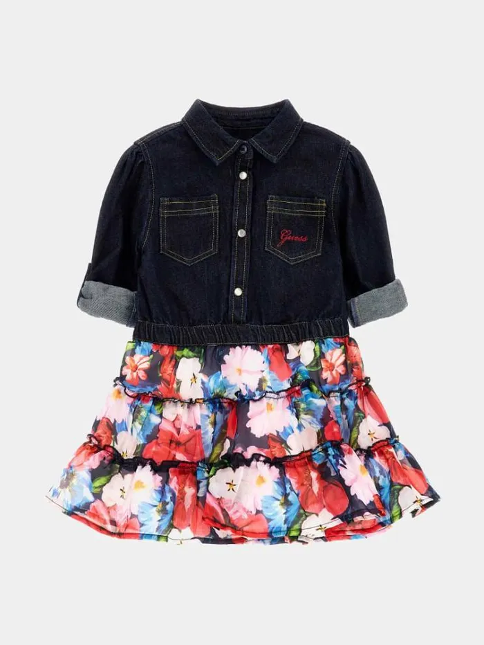 Kids Denim Floral Dress Blue Multi Guess Dresses