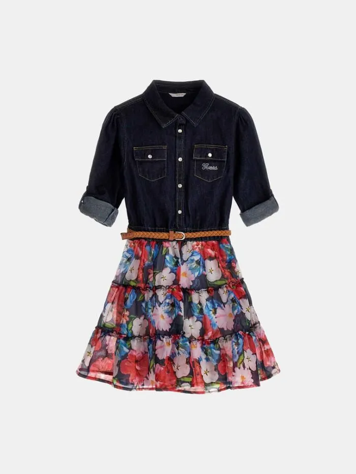 Kids Denim Floral Dress Multicolor Pattern Guess Dresses