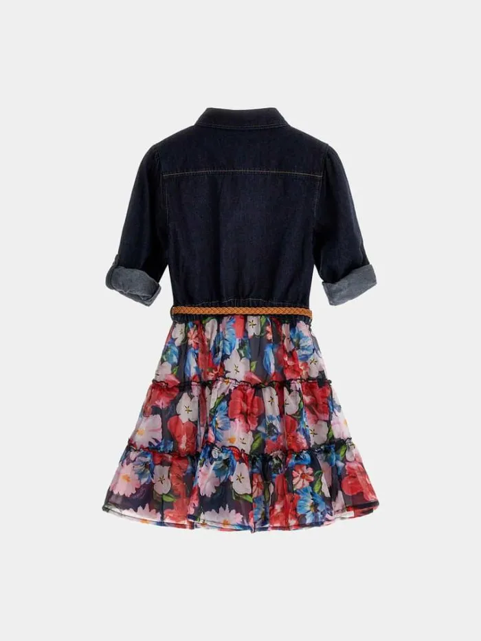 Kids Denim Floral Dress Multicolor Pattern Guess Dresses