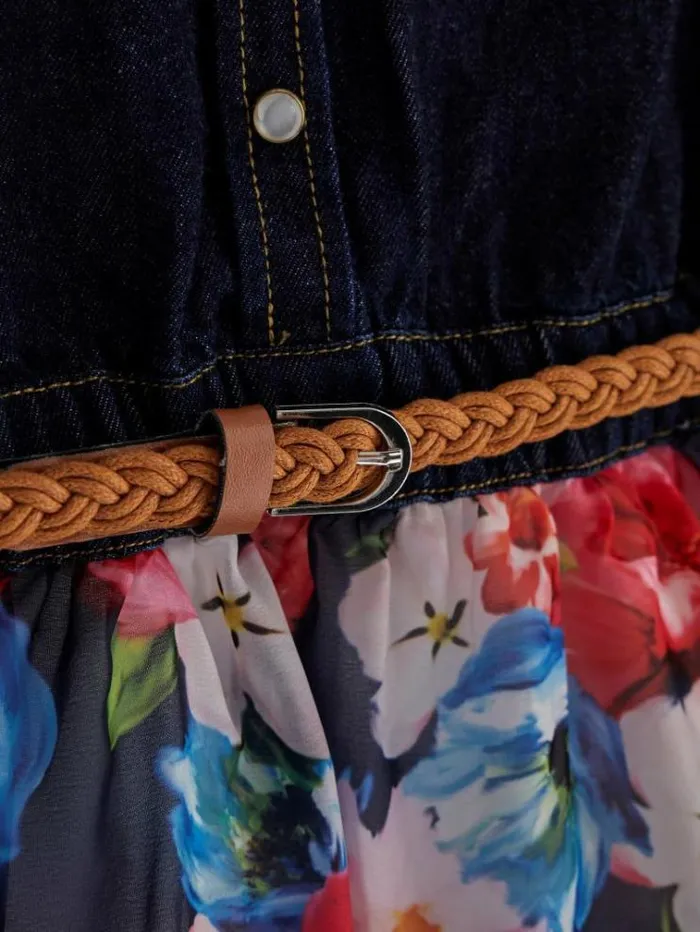 Kids Denim Floral Dress Multicolor Pattern Guess Dresses