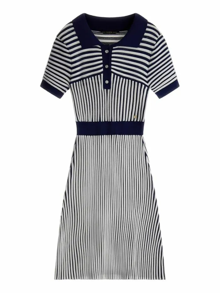 Kids Embossed Stripes Sweater Dress Blue Multi Guess Dresses
