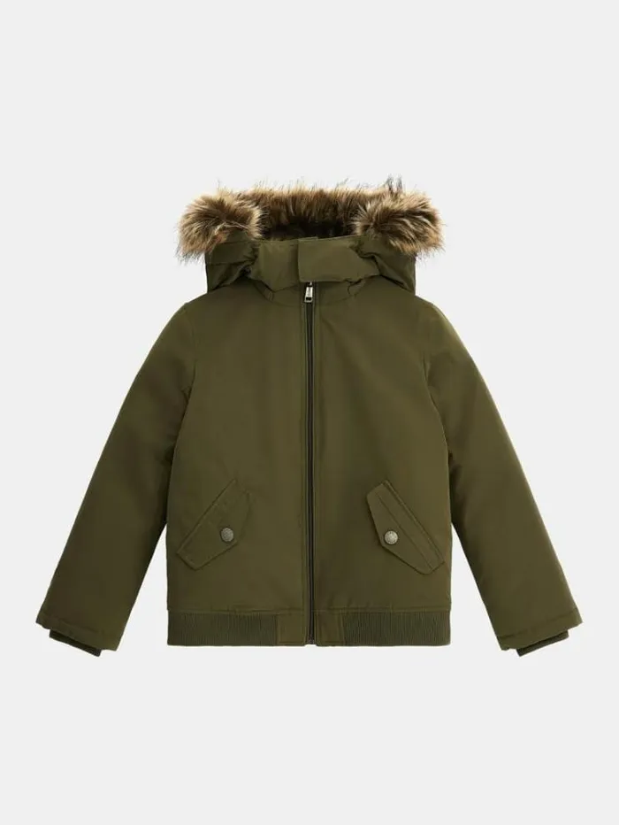 Kids Faux Fur Hood Jacket Dark Green Guess Coats And Jackets