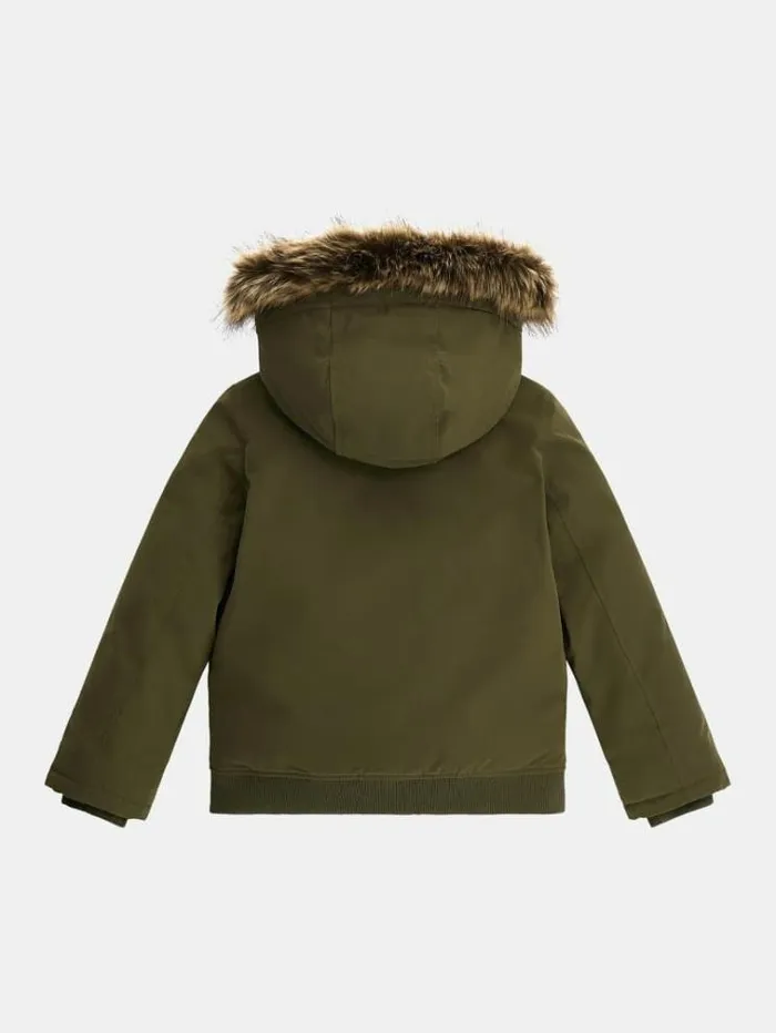 Kids Faux Fur Hood Jacket Dark Green Guess Coats And Jackets
