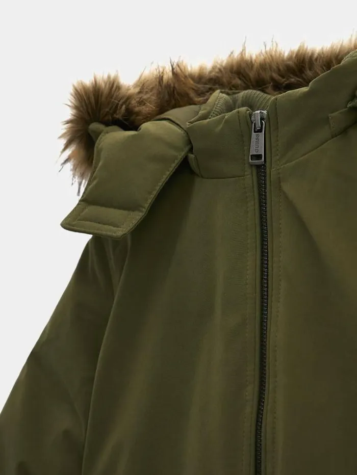 Kids Faux Fur Hood Jacket Dark Green Guess Coats And Jackets