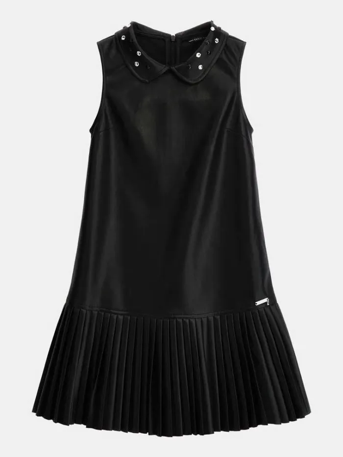 Kids Faux Leather Fit And Flare Dress Black Guess Dresses