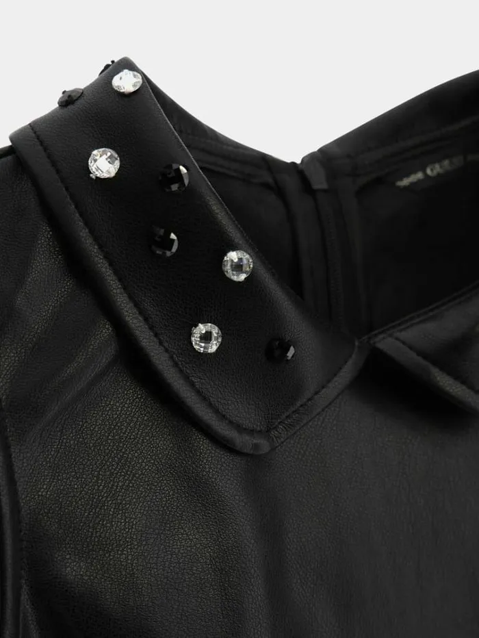 Kids Faux Leather Fit And Flare Dress Black Guess Dresses