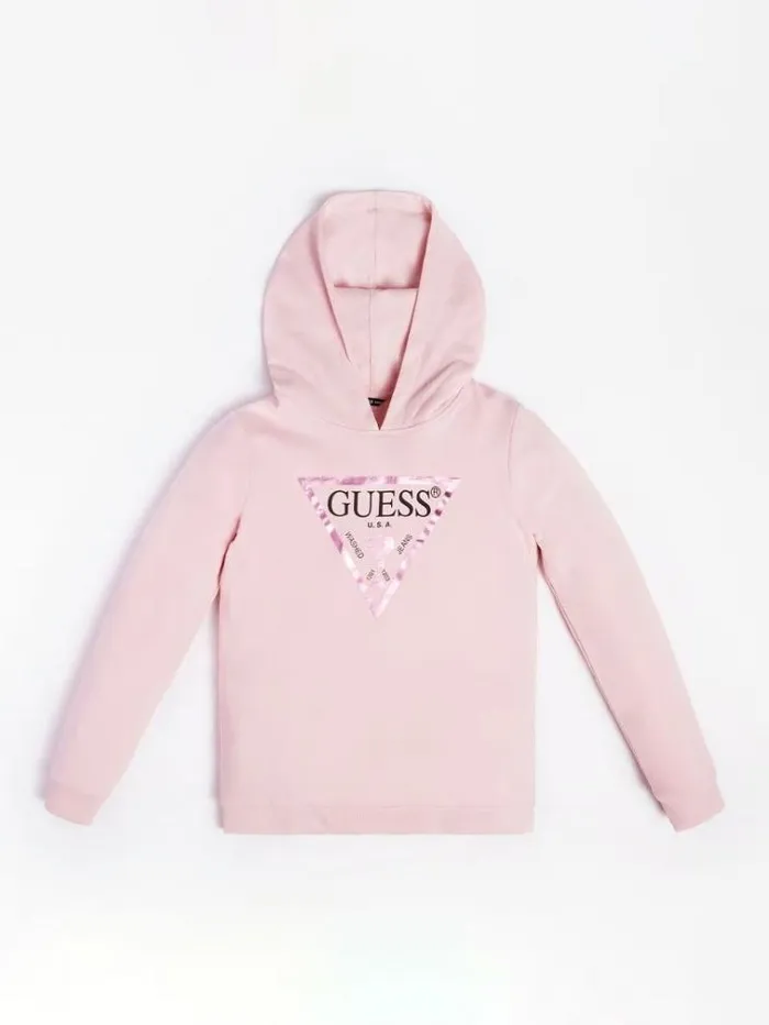 Kids Foil Triangle Logo Hoodie Sweatshirt Pink Guess Knitwear And Sweatshirts