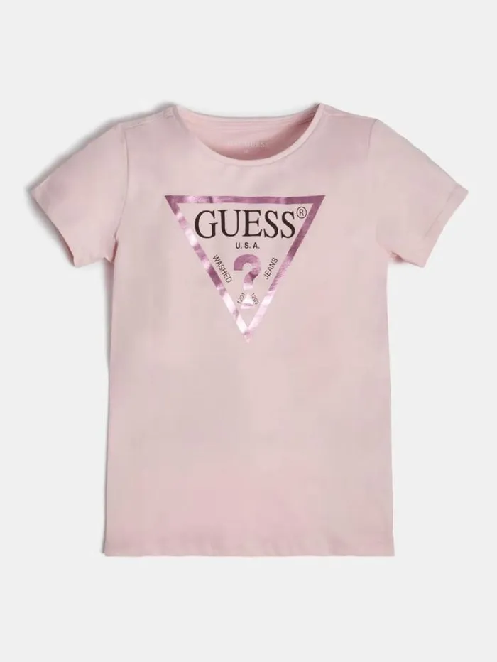 Kids Foil Triangle Logo Tshirt Pink Guess Tops And Tshirts