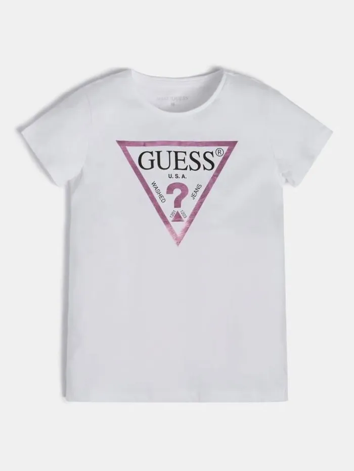Kids Foil Triangle Logo Tshirt White Guess Tops And Tshirts