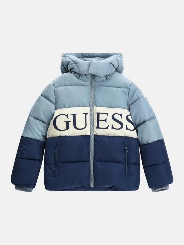 Kids Front Logo Band Puffer Blue Multi Guess Coats And Jackets