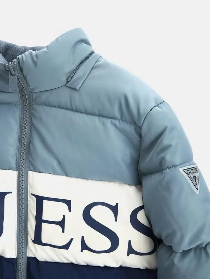 Kids Front Logo Band Puffer Blue Multi Guess Coats And Jackets
