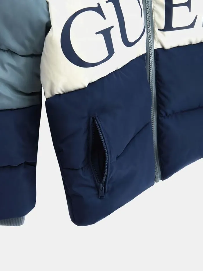 Kids Front Logo Band Puffer Blue Multi Guess Coats And Jackets