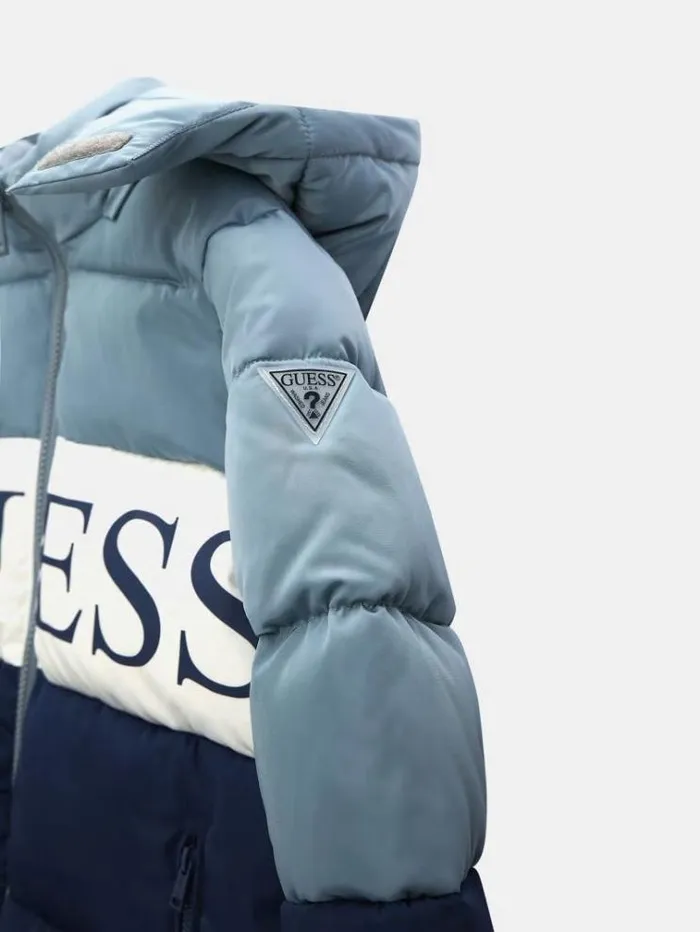 Kids Front Logo Band Puffer Blue Multi Guess Coats And Jackets