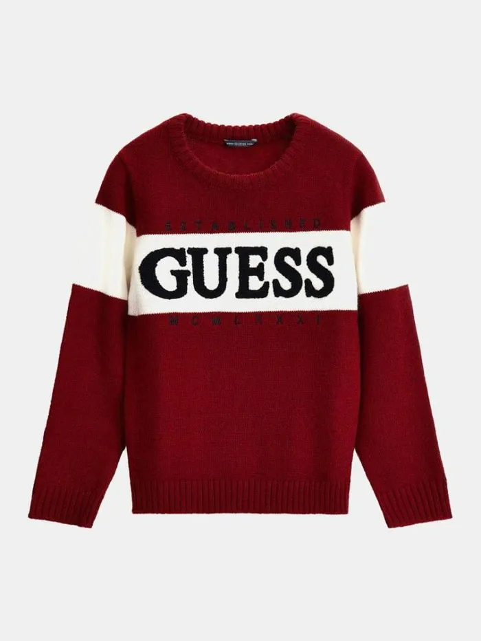 Kids Front Logo Embroidery Sweater Red Guess Knitwear And Sweatshirts