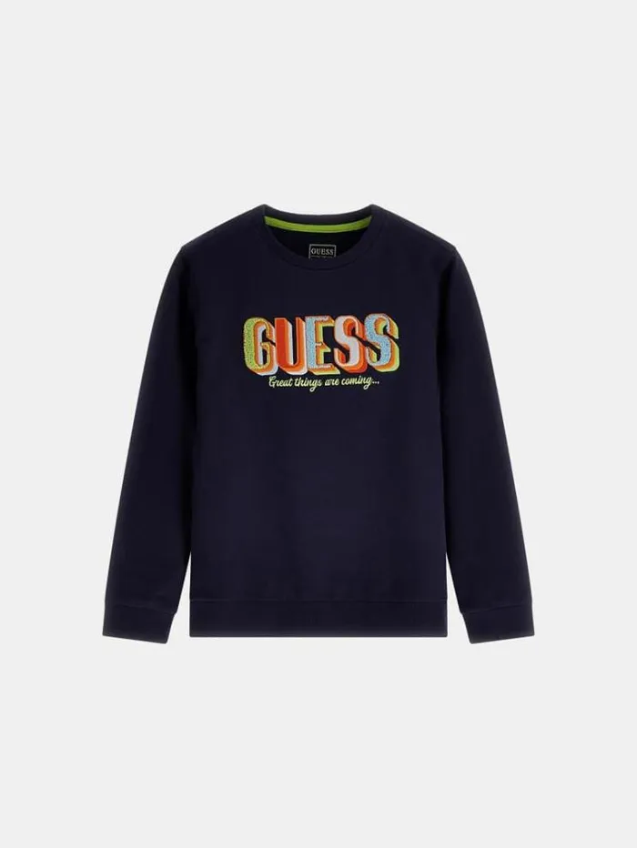Kids Front Logo Embroidery Sweatshirt Blue Guess Knitwear And Sweatshirts