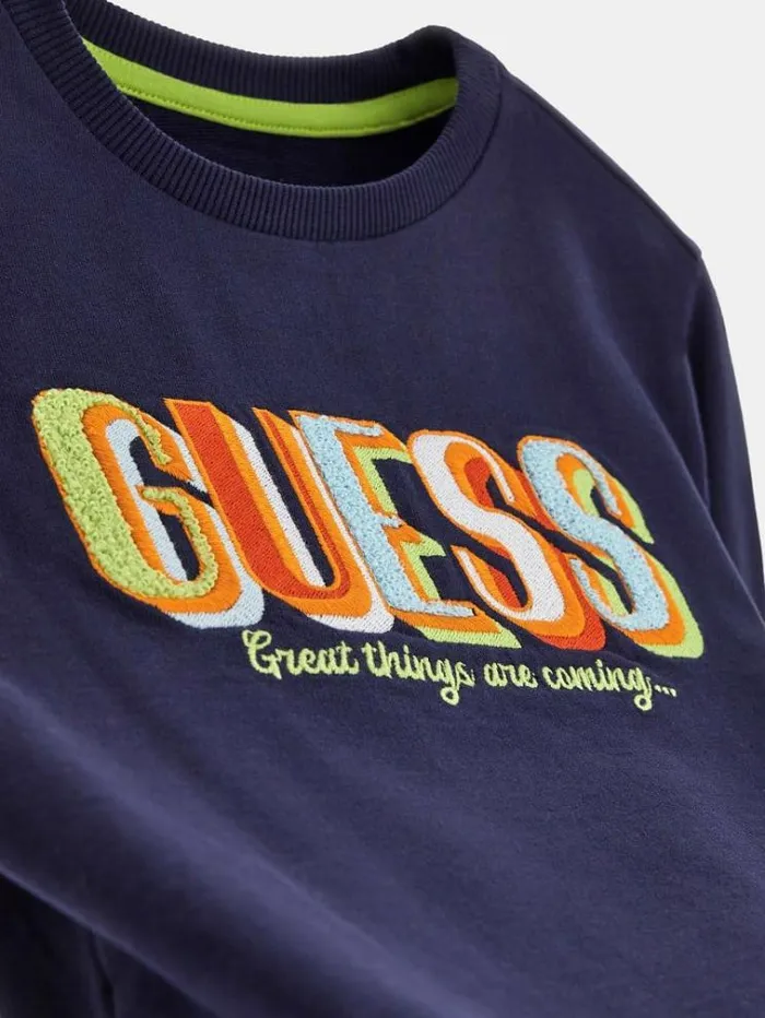 Kids Front Logo Embroidery Sweatshirt Blue Guess Knitwear And Sweatshirts