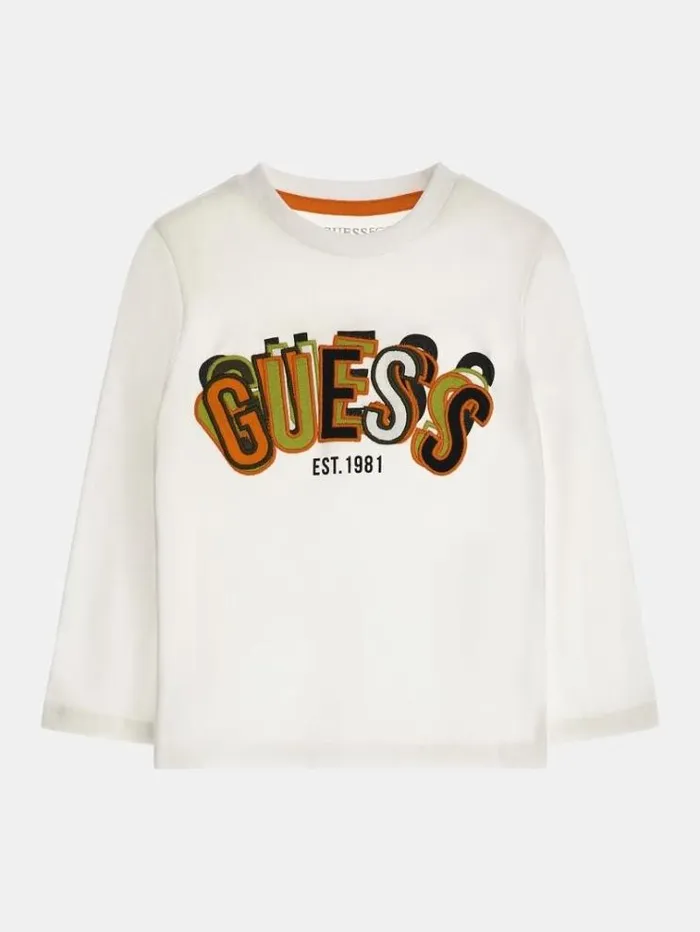 Kids Front Logo Patch Tshirt White Guess Tops And Tshirts