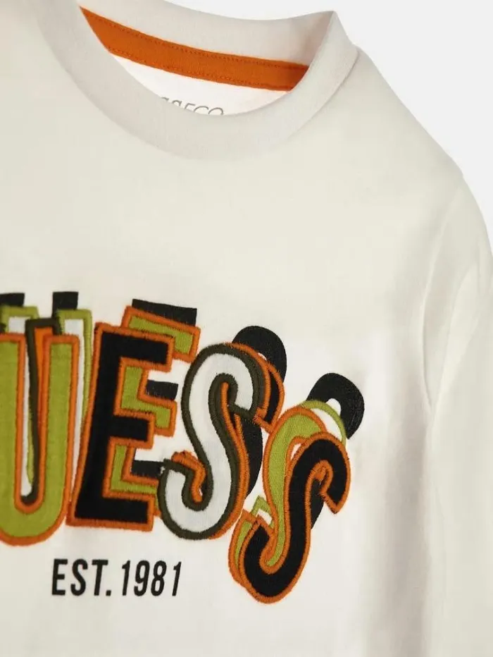 Kids Front Logo Patch Tshirt White Guess Tops And Tshirts