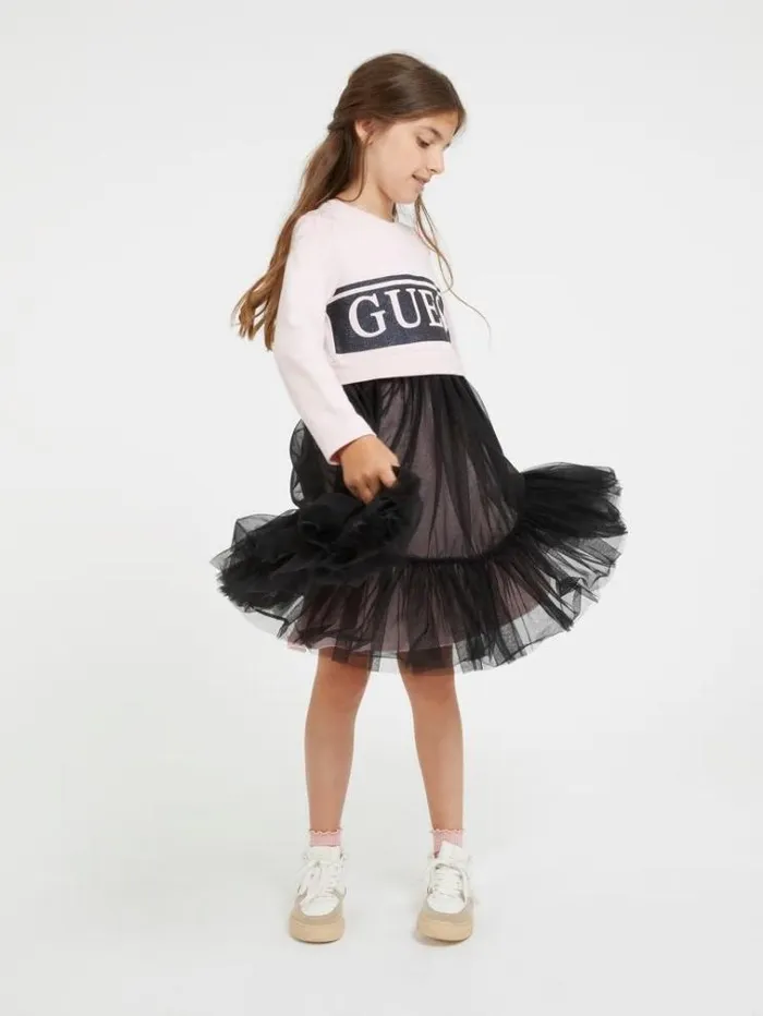 Kids Front Logo Print Dress Pink Guess Dresses
