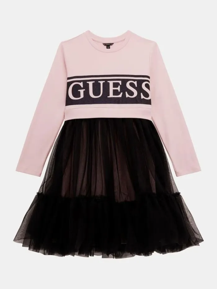 Kids Front Logo Print Dress Pink Guess Dresses