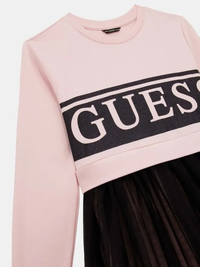 Kids Front Logo Print Dress Pink Guess Dresses