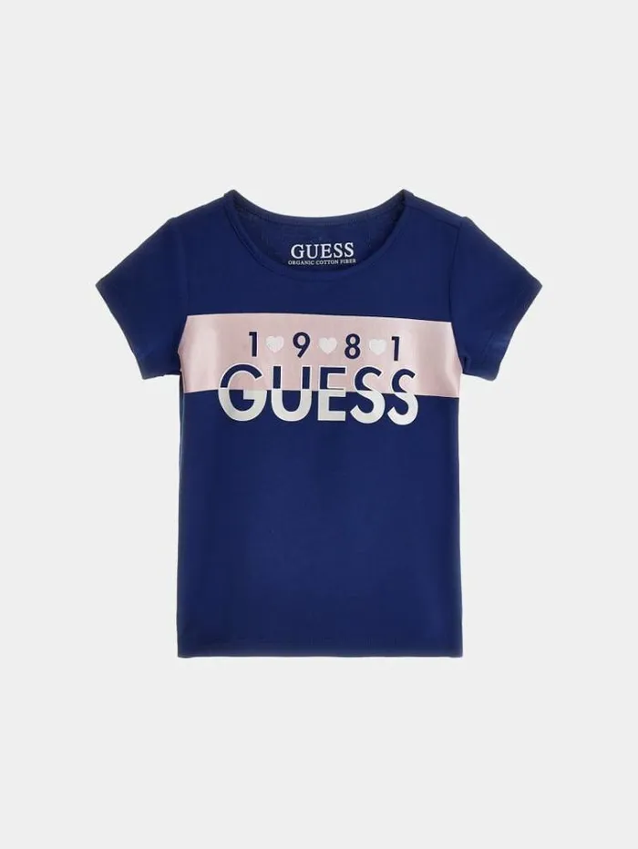 Kids Front Logo Print Tshirt Blue Guess Tops And Tshirts
