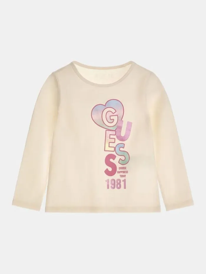 Kids Front Logo Print Tshirt Cream Guess Tops And Tshirts