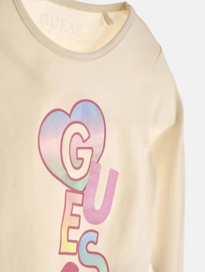 Kids Front Logo Print Tshirt Cream Guess Tops And Tshirts