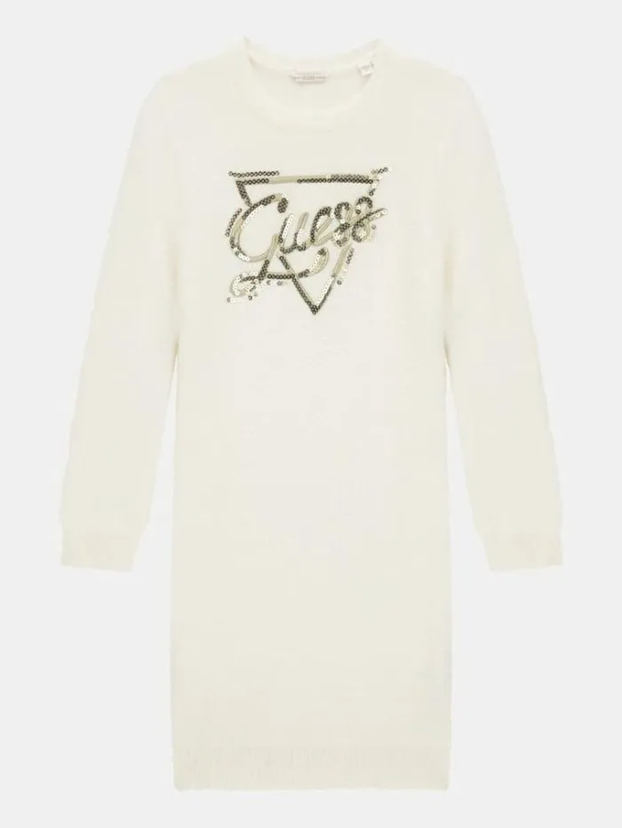 Kids Front Logo Sweater Dress Cream Guess Dresses