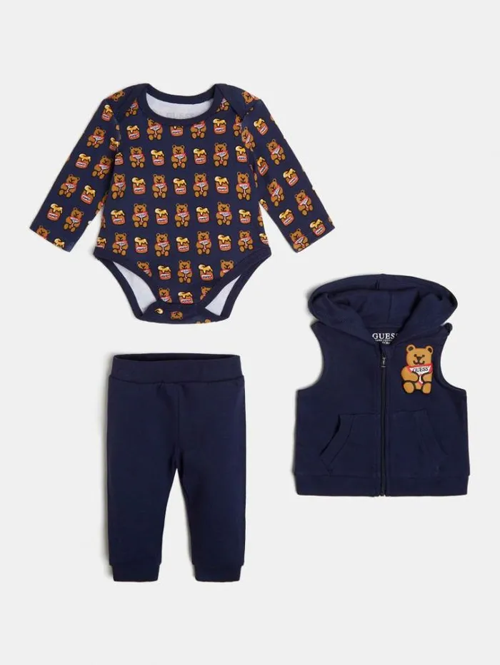 Kids Front Logo Vest Body And Pant Blue Guess Onepiece Suits And Sets