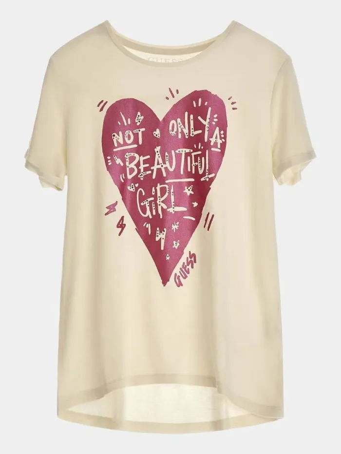 Kids Front Print Tshirt Cream Guess Tops And Tshirts