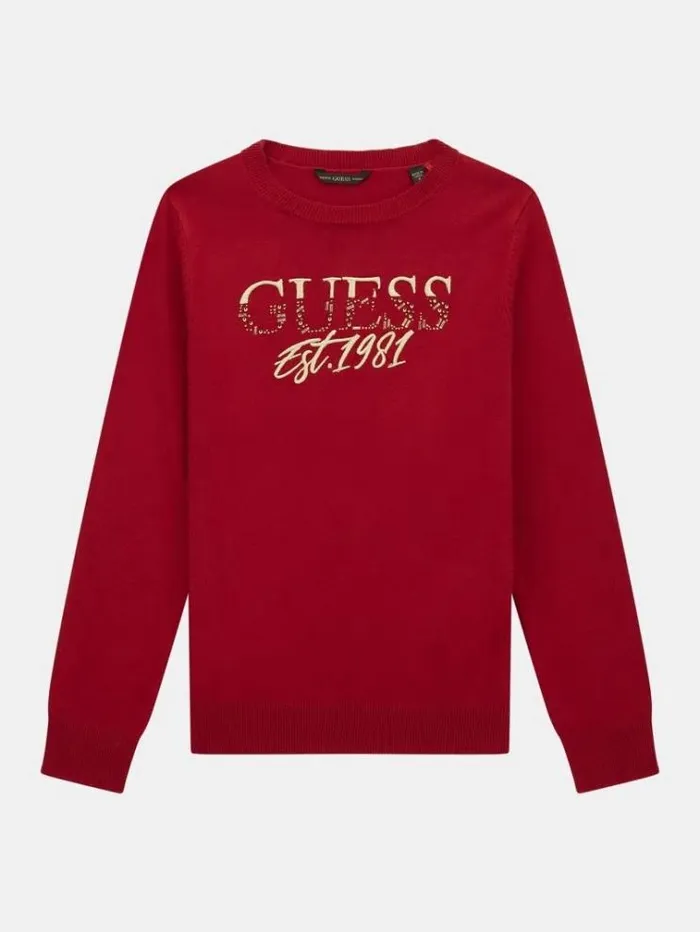 Kids Front Triangle Logo Sweater Red Guess Knitwear And Sweatshirts