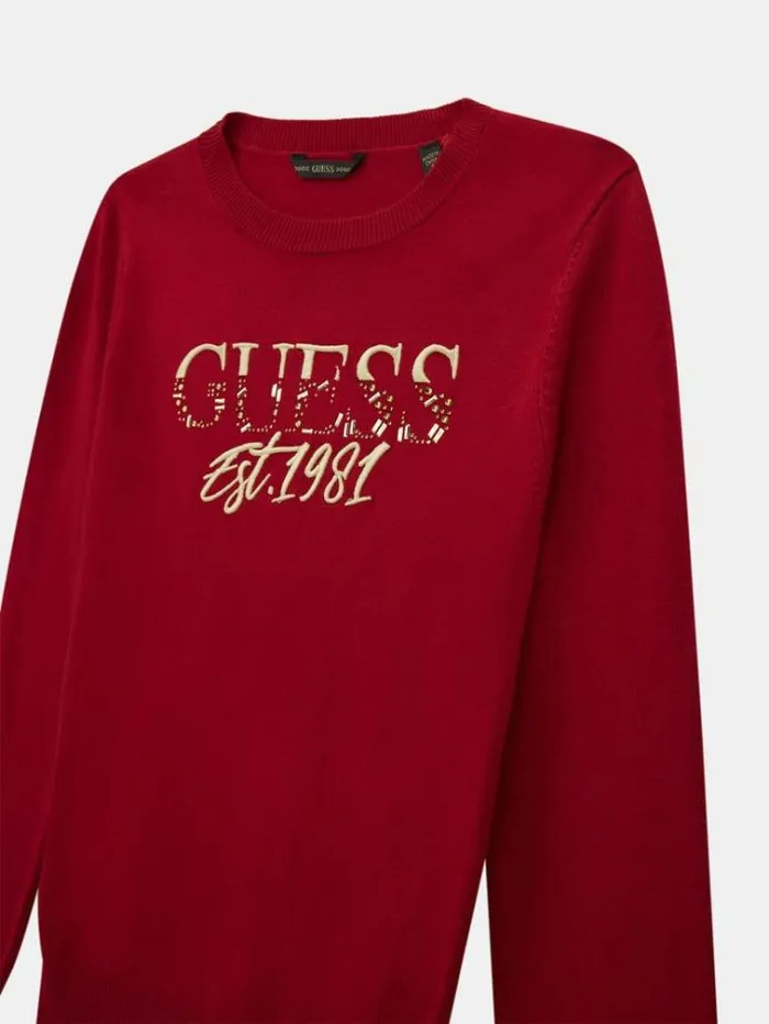 Kids Front Triangle Logo Sweater Red Guess Knitwear And Sweatshirts