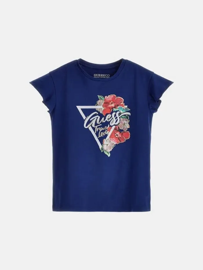 Kids Front Triangle Logo Tshirt Blue Guess Tops And Tshirts