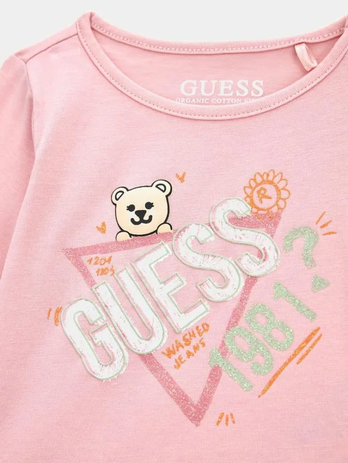 Kids Front Triangle Logo Tshirt Multi Pink Guess Tops
