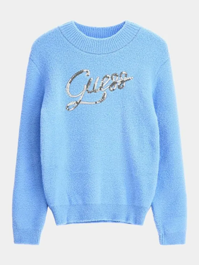 Kids Furry Logo Emboridery Sweater Light Blue Guess Knitwear And Sweatshirts