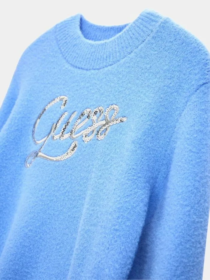 Kids Furry Logo Emboridery Sweater Light Blue Guess Knitwear And Sweatshirts