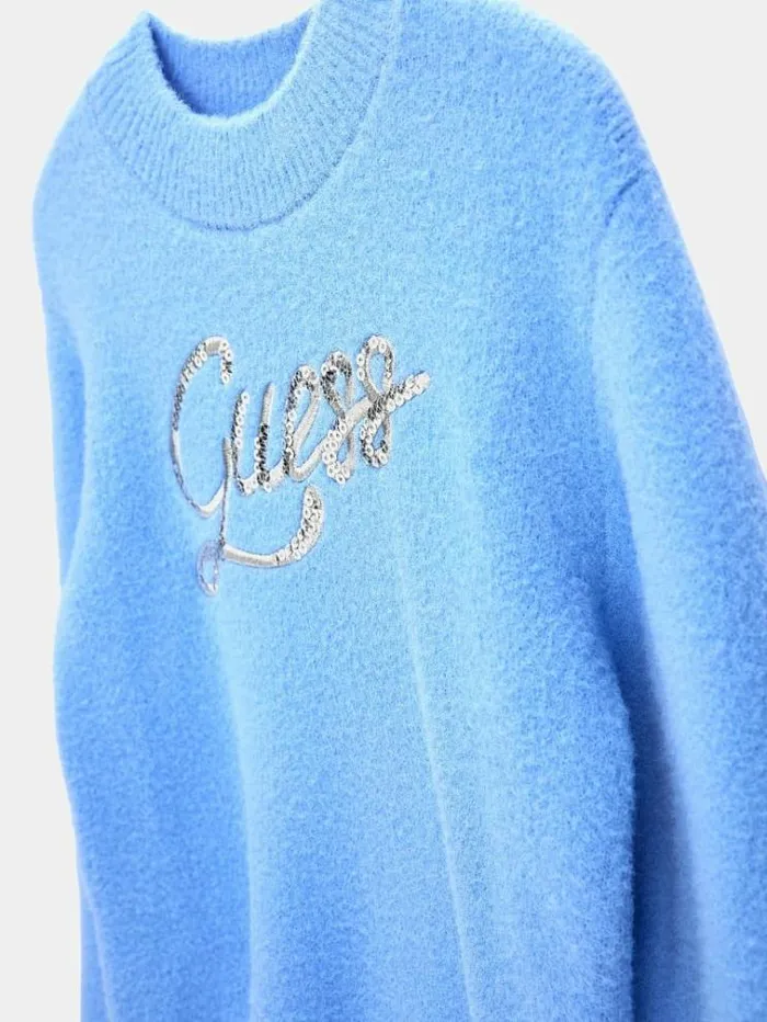 Kids Furry Logo Emboridery Sweater Light Blue Guess Knitwear And Sweatshirts