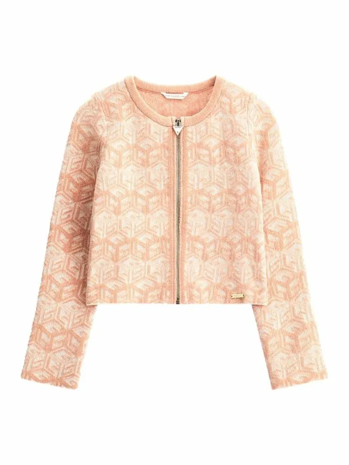 Kids G Cube Embossed Cardigan Pink Guess Knitwear And Sweatshirts