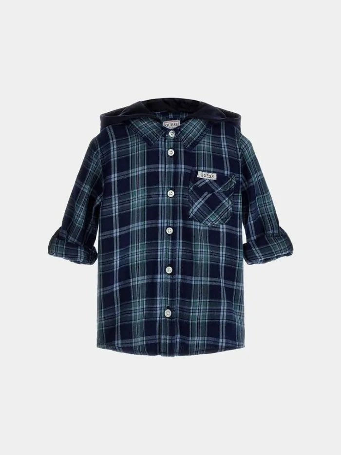 Kids Ghingham Check Denim Shirt Blue Multi Guess Tops And Tshirts