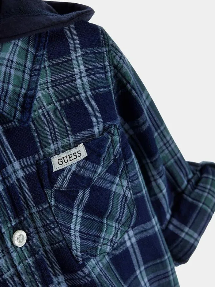 Kids Ghingham Check Denim Shirt Blue Multi Guess Tops And Tshirts