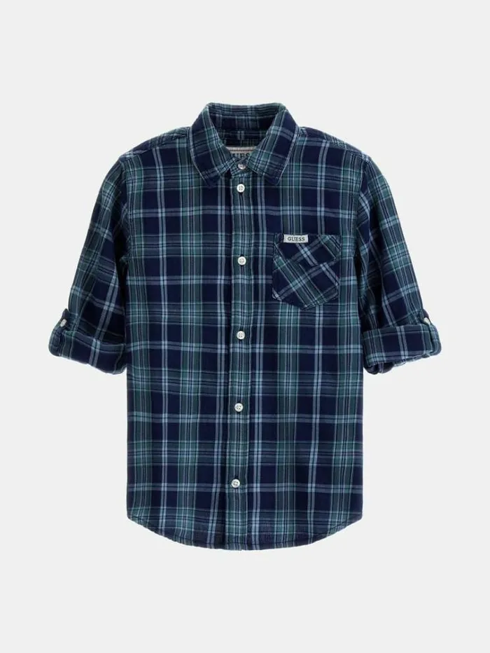Kids Ghingham Check Shirt Blue Multi Guess Tops And Tshirts