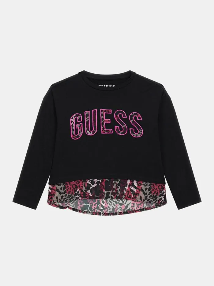 Kids Leopard Chiffon Tshirt Black Guess Tops And Tshirts
