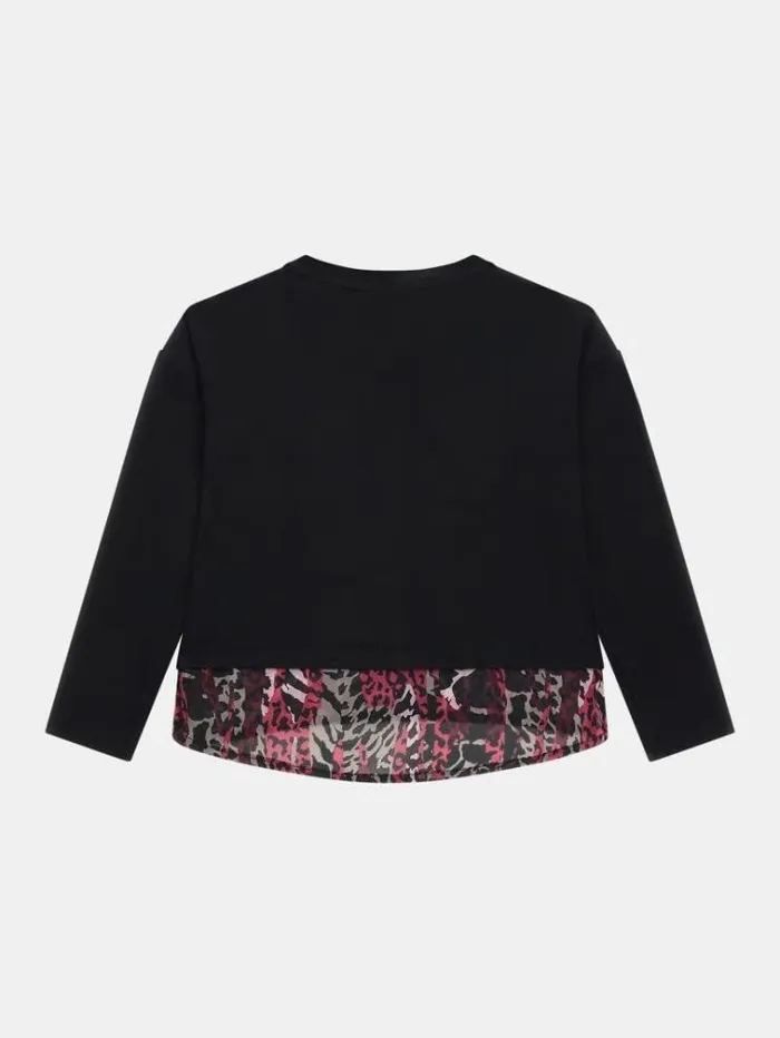 Kids Leopard Chiffon Tshirt Black Guess Tops And Tshirts