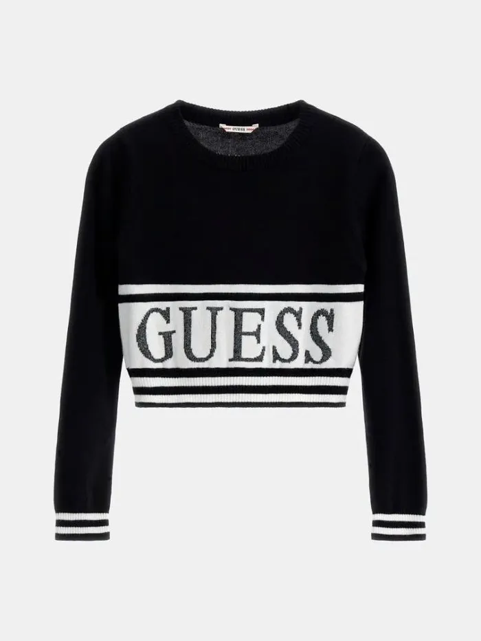 Kids Logo Crop Sweater Black Guess Knitwear And Sweatshirts