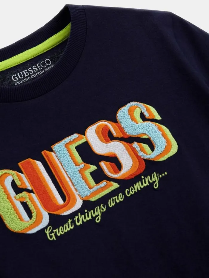 Kids Logo Embroidery Tshirt Blue Guess Tops And Tshirts